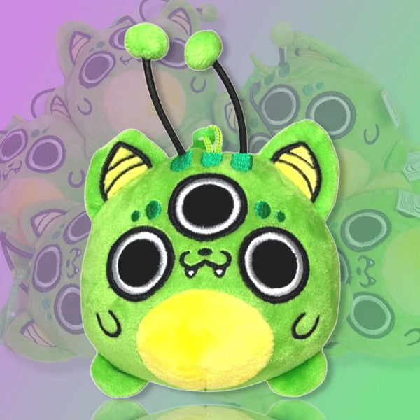 Alien Cat Plush with Bag Clip – 4” Green Invader